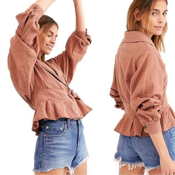 Free People linen blend Joani lightweight boho Jacket size large - Picture 1 of 11